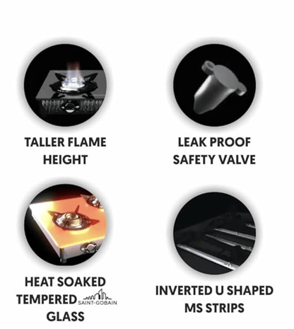 Preethi Valentino Glass top 3 Burner Gas Stove, Manual Ignition, Black (ISI Approved with Life Time Warranty on Glass &amp; Burner)