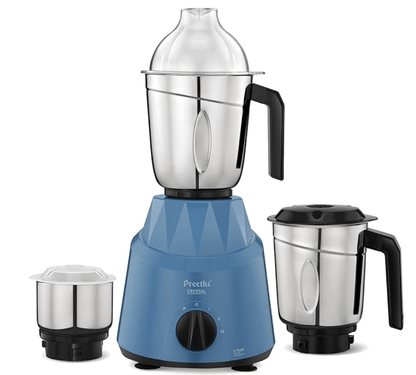 Preethi Crystal MG224 Mixer Grinder, 500 watt, Blue, 3 Jars, Vega W5 Motor with 5yr Warranty & Lifelong Free Service