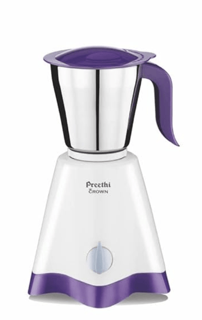 Preethi Crown MG-205 Mixer Grinder, 500 watt, White/Purple, 3 Jars with 5 yr Motor Warranty & Lifelong Free Service, Stainless Steel