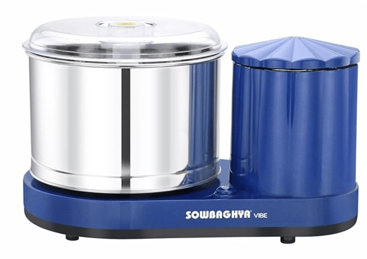 सौभाग्य वाइब 2 लीटर टेबल टॉप वेट ग्राइंडर (मेटैलिक ब्लू) | हैवी ड्यूटी मोटर | आपके किचन के लिए आदर्श | दक्षिण भारतीय व्यंजनों के सभी प्रकार के बैटर के लिए 2 लीटर वेट ग्राइंडर