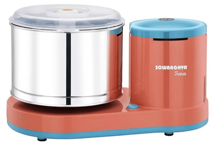 Sowbaghya Sara 2Ltr Table Top Wet Grinder with Coconut Scrapper & Atta Kneader (Orange) | Heavy Duty Motor | Ideal for Your Kitchen | 2Ltr Wet Grinder for All Kinds of Batter for South Indian Dishes