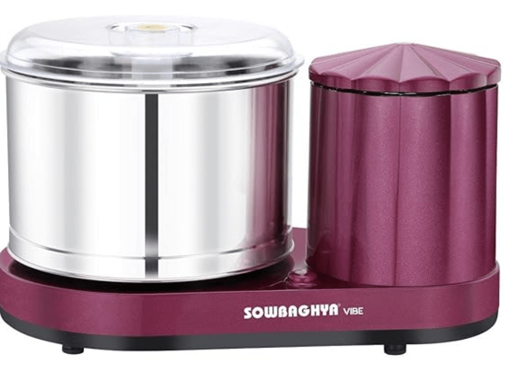 सौभाग्य वाइब 2 लीटर टेबल टॉप वेट ग्राइंडर (मेटैलिक पिंक) | हैवी ड्यूटी मोटर | आपके किचन के लिए आदर्श | दक्षिण भारतीय व्यंजनों के सभी प्रकार के बैटर के लिए 2 लीटर वेट ग्राइंडर