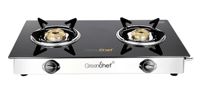 GREENCHEF Brass Glass top Namo 2 Burner Manual Gas Stove (Black)