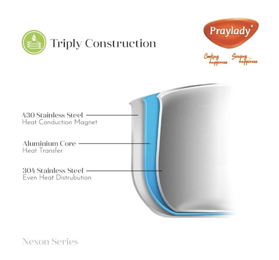 Praylady Stainless Steel Handi Casserole with Lid, Nexon Series Triply Kadai with Capacity