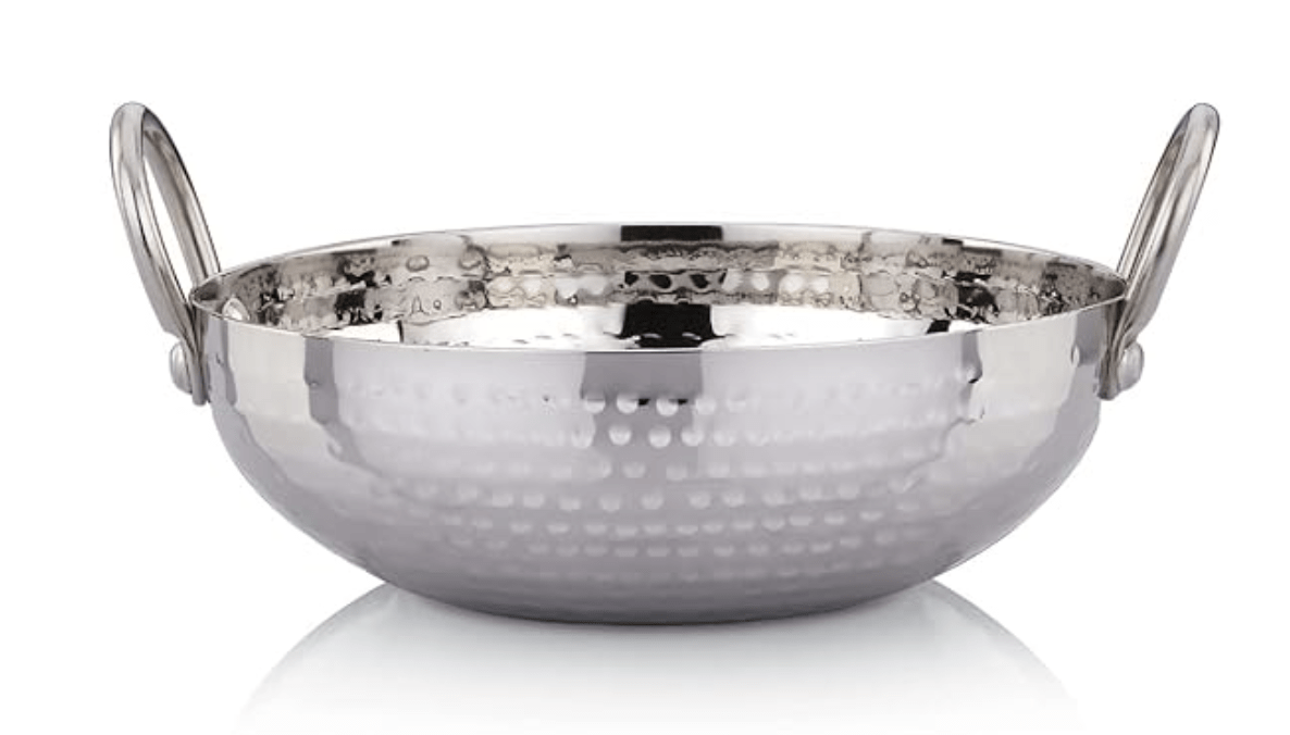 Praylady Stainless Steel Kadai with Handle Traditional Series 2MM Silver