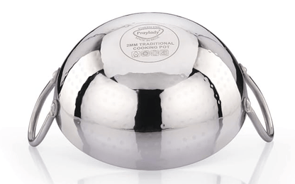 Praylady Stainless Steel Kadai with Handle Traditional Series 2MM Silver