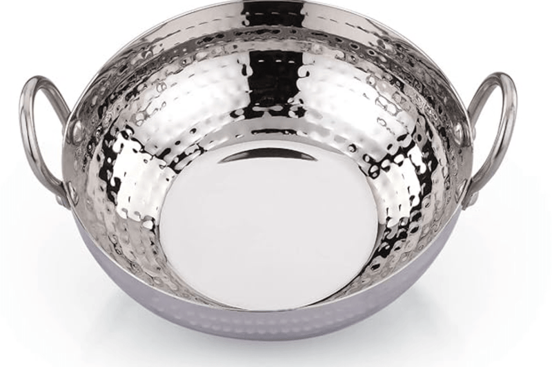 Praylady Stainless Steel Kadai with Handle Traditional Series 2MM Silver-1