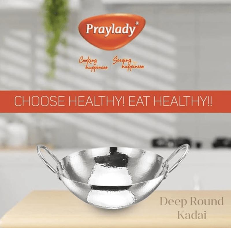 Praylady Stainless Steel Kadai with Handle Traditional Series 2MM Silver-3