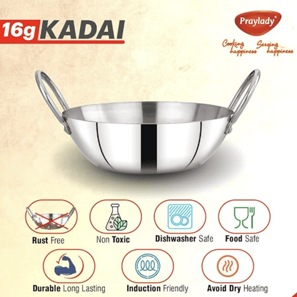 Praylady Stainless Steel Induction Base Kadai Silver