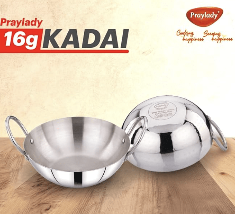 பிரேலேடி ஸ்டெயின்லெஸ் ஸ்டீல் இண்டக்ஷன் பேஸ் கடாய் சில்வர் 