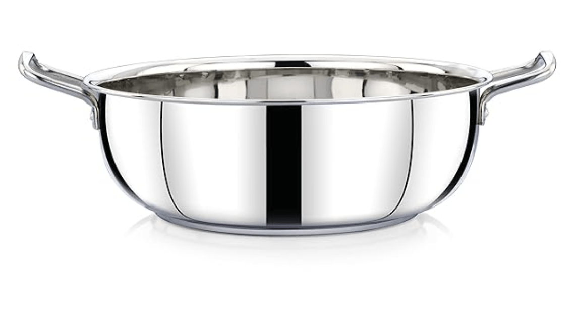 Praylady Stainless Steel with Handle 3 PLY POTS & Pans Deluxe Series KADAI Silver