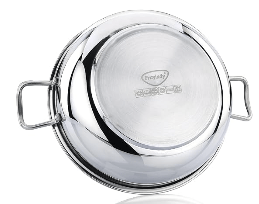 Praylady Stainless Steel with Handle 3 PLY POTS & Pans Deluxe Series KADAI Silver