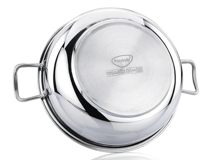 Praylady Stainless Steel with Handle 3 PLY POTS & Pans Deluxe Series KADAI Silver