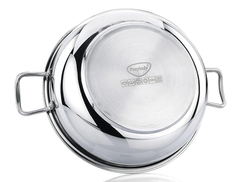 Praylady Stainless Steel with Handle 3 PLY POTS & Pans Deluxe Series KADAI Silver-4