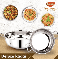 Praylady Stainless Steel with Handle 3 PLY POTS & Pans Deluxe Series KADAI Silver-2