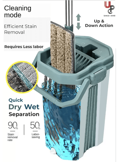 Hands-Free Squeeze Microfiber Flat Spin Large Mop Cleaning System 360° Flexible Head (38 X 13 cm) Dry Wet Reusable Dust Large Mops (Total 3 Pads) & Handle (46 cm X 28 cm X 135 cm)