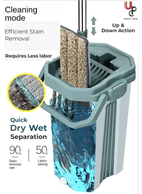 Hands-Free Squeeze Microfiber Flat Spin Large Mop Cleaning System 360° Flexible Head (38 X 13 cm) Dry Wet Reusable Dust Large Mops (Total 3 Pads) & Handle (46 cm X 28 cm X 135 cm)