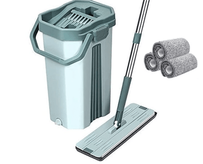 Hands-Free Squeeze Microfiber Flat Spin Large Mop Cleaning System 360° Flexible Head (38 X 13 cm) Dry Wet Reusable Dust Large Mops (Total 3 Pads) & Handle (46 cm X 28 cm X 135 cm)