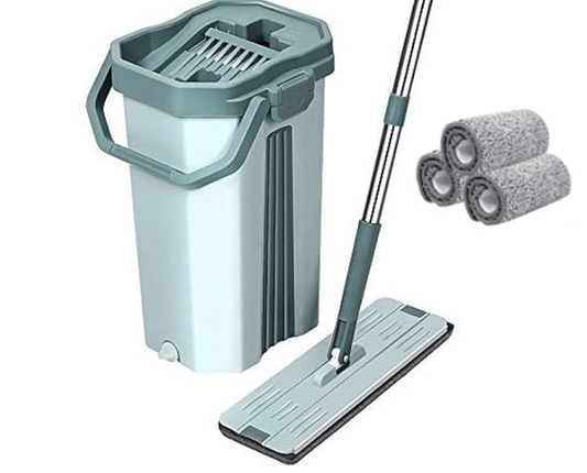 Hands-Free Squeeze Microfiber Flat Spin Large Mop Cleaning System 360° Flexible Head (38 X 13 cm) Dry Wet Reusable Dust Large Mops (Total 3 Pads) & Handle (46 cm X 28 cm X 135 cm)