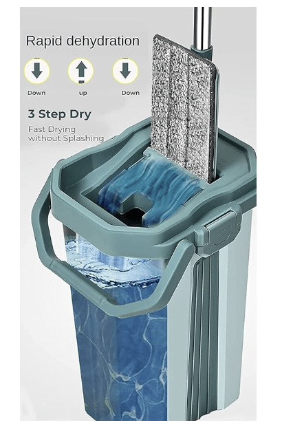 Hands-Free Squeeze Microfiber Flat Spin Large Mop Cleaning System 360° Flexible Head (38 X 13 cm) Dry Wet Reusable Dust Large Mops (Total 3 Pads) & Handle (46 cm X 28 cm X 135 cm)