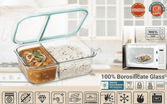 SignoraWare Slim High Microwave Safe Office Two Compartment Lunch Box Set | Borosilicate Glass | Safety Lock Airtight Tiffin Containers (600ml | Transparent)-3