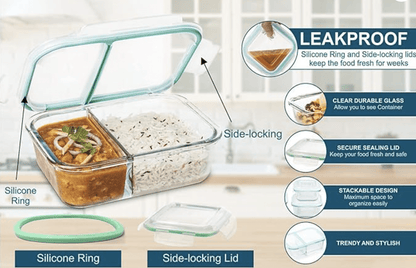 SignoraWare Slim High Microwave Safe Office Two Compartment Lunch Box Set | Borosilicate Glass | Safety Lock Airtight Tiffin Containers (600ml | Transparent)
