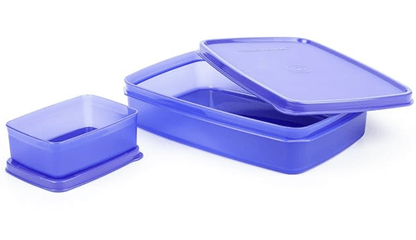 SignoraWare Easy Jumbo Compartment Lunch Box Set of 2, Bpa Free Plastic, Microwave Safe Food Grade Tiffin Boxes Office School, Leak Proof Air Tight (850ml+150ml, Rectangular, Blue, 2 Section Storage)
