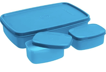 Signoraware Compact Bpa Free Plastic Microwave Safe Lunch Box, Food Grade Tiffin Boxes Set, Leak Proof Air Tight Dabba (Set of 3 – 1 x 850ml Container, 2 x 100ml Containers, Square)