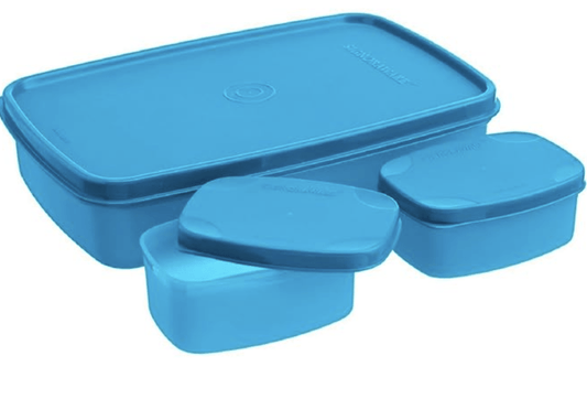 Signoraware Compact Bpa Free Plastic Microwave Safe Lunch Box, Food Grade Tiffin Boxes Set, Leak Proof Air Tight Dabba (Set of 3 – 1 x 850ml Container, 2 x 100ml Containers, Square)