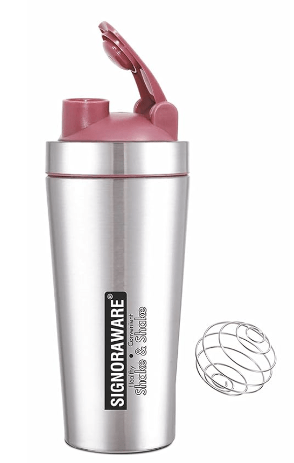SignoraWare Charger Stainless Steel Protein Shaker Bottle for Pre-Post Workout | Water Bottle | Leakproof with Knob (750ml | Silver | Set 1)