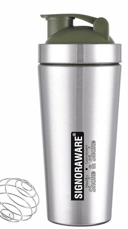 SignoraWare Charger Stainless Steel Protein Shaker Bottle for Pre-Post Workout | Water Bottle | Leakproof with Knob (750ml | Silver | Set 1)