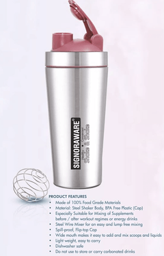 SignoraWare Charger Stainless Steel Protein Shaker Bottle for Pre-Post Workout | Water Bottle | Leakproof with Knob (500ml | Silver | Set 1)-4