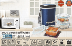 Signoraware Director High Microwave Safe Office Lunch Box Set with Bag | Borosilicate Glass | Safety Lock Airtight Tiffin Containers (Set of 3 – 320ml+320ml +320ml | Transparent)-3