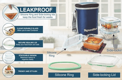 Signoraware Director High Microwave Safe Office Lunch Box Set with Bag | Borosilicate Glass | Safety Lock Airtight Tiffin Containers (Set of 3 – 320ml+320ml +320ml | Transparent)-2