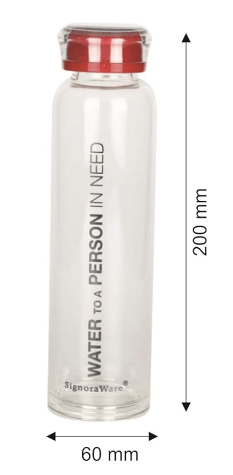 Signoraware Aqua Time Borosilicate Glass Water Bottle, 390ml, Multicolour