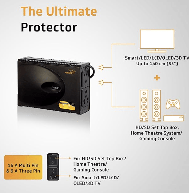 140 सेमी (55 इंच) तक के स्मार्ट/एलईडी टीवी के लिए वी गार्ड क्रिस्टल प्लस स्टेबलाइजर 