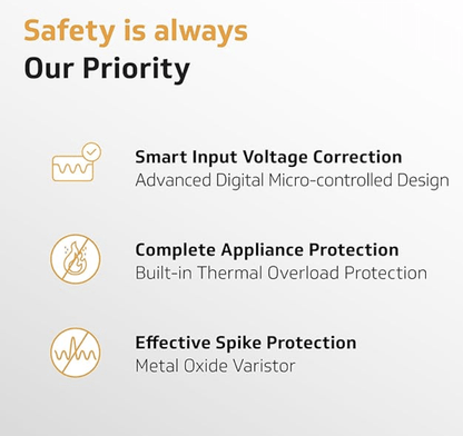 वी-गार्ड क्रिस्टल प्लस स्मार्ट टीवी स्टेबलाइजर डिजिटल डिस्प्ले के साथ 140 सेमी (55") टीवी + सेट टॉप बॉक्स + होम थिएटर सिस्टम/गेमिंग कंसोल के लिए (कार्य सीमा: 90-290 VAC; 3 A) 