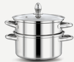 PrayLady Stainless steel 3 Ply Base Cookware Steamer Multi-Purposes Steamer Capacity - 2.0 Litre (2 Tier) (2 TIER STEAMER - 20 CM), Silver-2