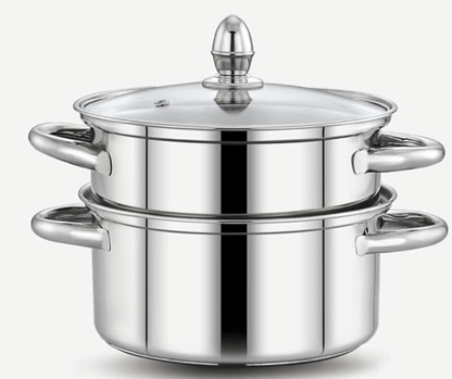 PrayLady Stainless steel 3 Ply Base Cookware Steamer Multi-Purposes Steamer Capacity - 2.0 Litre (2 Tier) (2 TIER STEAMER - 20 CM), Silver