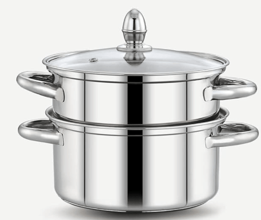 PrayLady Stainless steel 3 Ply Base Cookware Steamer Multi-Purposes Steamer Capacity - 2.0 Litre (2 Tier) (2 TIER STEAMER - 20 CM), Silver