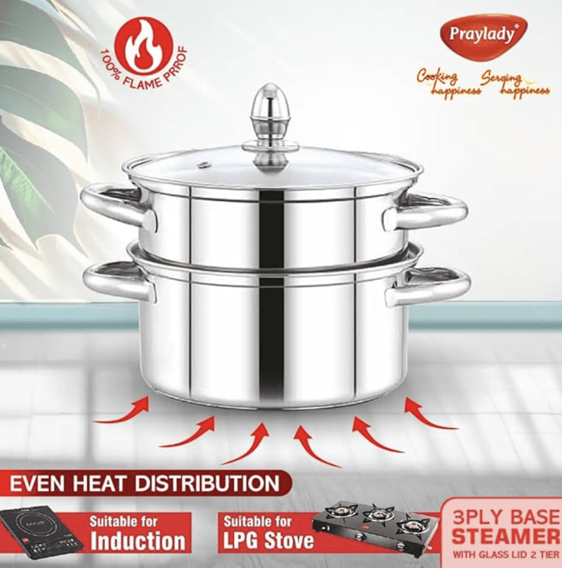 Praylady Stainless Steel Multi-Purpose Steamer, Capacity – 3 Litre, Silver.-3