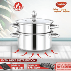PrayLady Stainless steel 3 Ply Base Cookware Steamer Multi-Purposes Steamer Capacity - 2.0 Litre (2 Tier) (2 TIER STEAMER - 20 CM), Silver-3