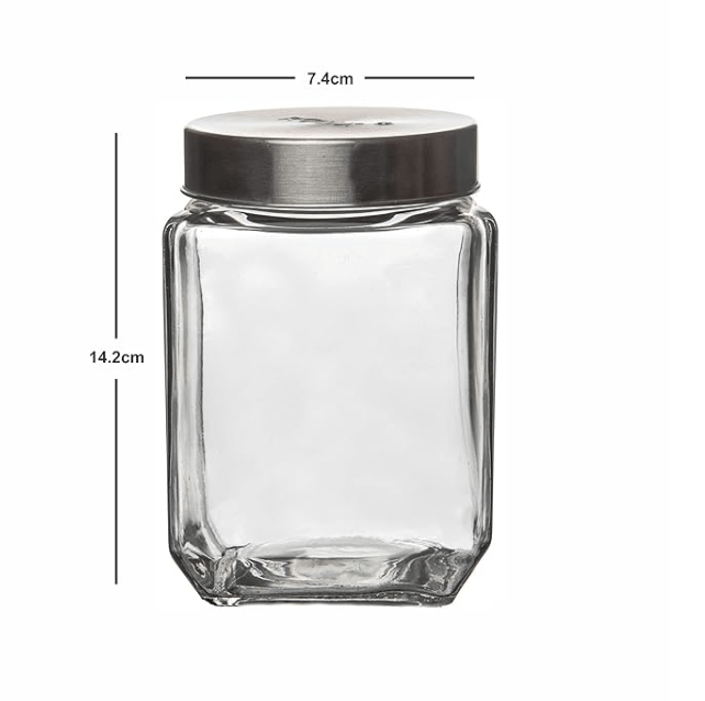 Roxx Glass Trigo Storage Jar With Lid Set of 2 Pieces 700ml