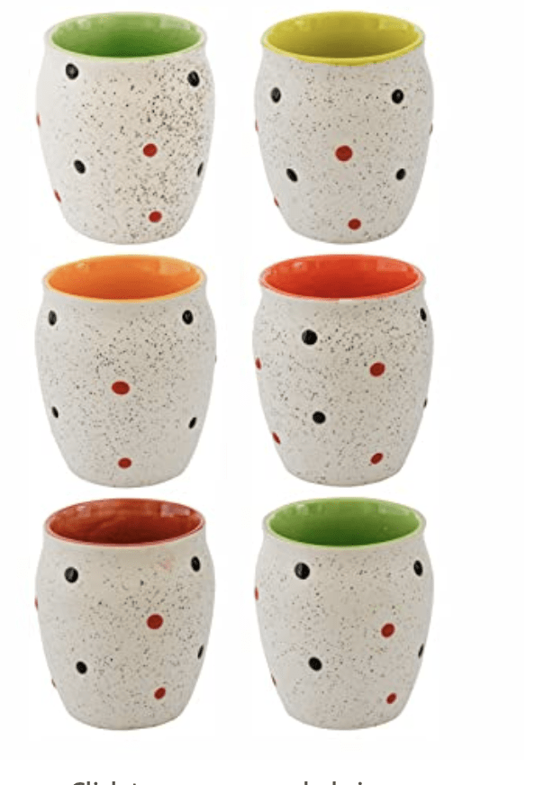 Roxx Stoneware Coffee Dotty Kulhar Set of 6 Pieces, 180 ML, ROXX-3458