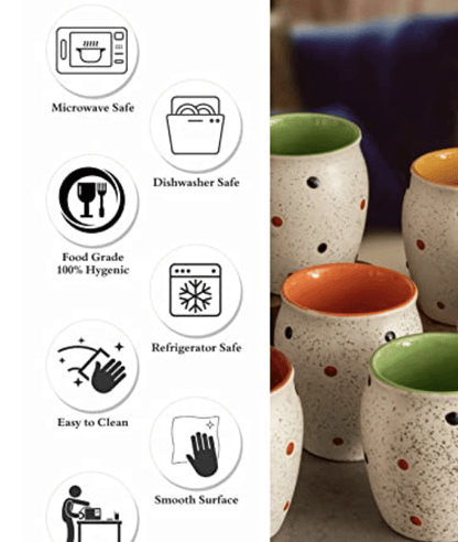 Roxx Stoneware Coffee Dotty Kulhar Set of 6 Pieces, 180 ML, ROXX-3458