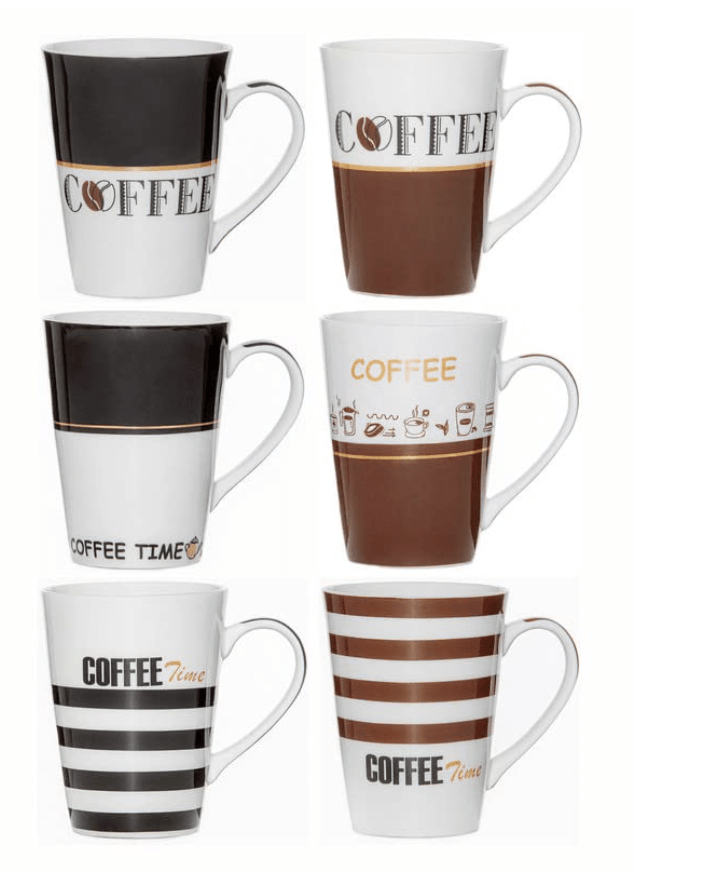 Roxx Bone China Large Coffee Riso Mug Set of 6pcs 300ml