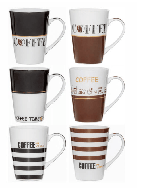 Roxx Bone China Large Coffee Riso Mug Set of 6pcs 300ml