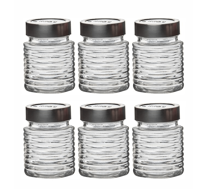 Roxx Glass Milo Storage Jar With Lid Set of 6 Pieces 300ml
