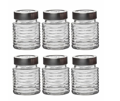 Roxx Glass Milo Storage Jar With Lid Set of 6 Pieces 300ml