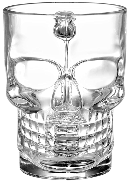 Skull Glass Beer Mug with Handle, Heavy Base Funny Beer Stein Cup Clear Drinking Glasses for Whisky, Wine, Juice, Bar, Halloween Decorations Gifts 510ML 1PCS